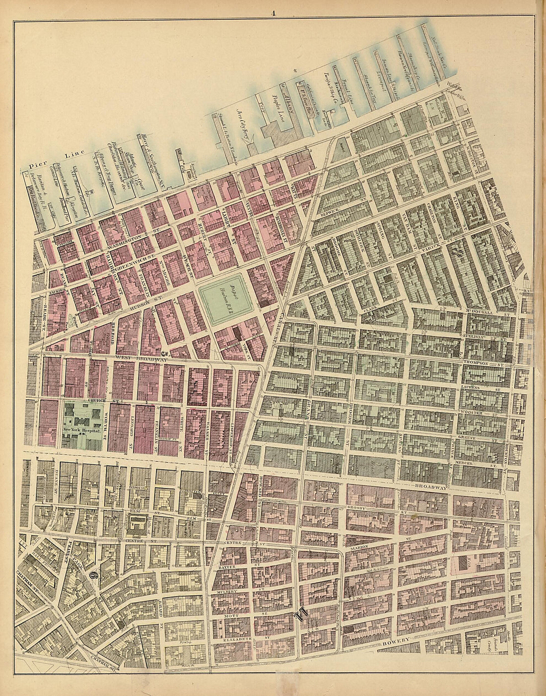 This old map of Plate 4 from Plan of New York City from the Battery to Spuyten Duyvil Creek from 1866 was created by John F. Harrison in 1866