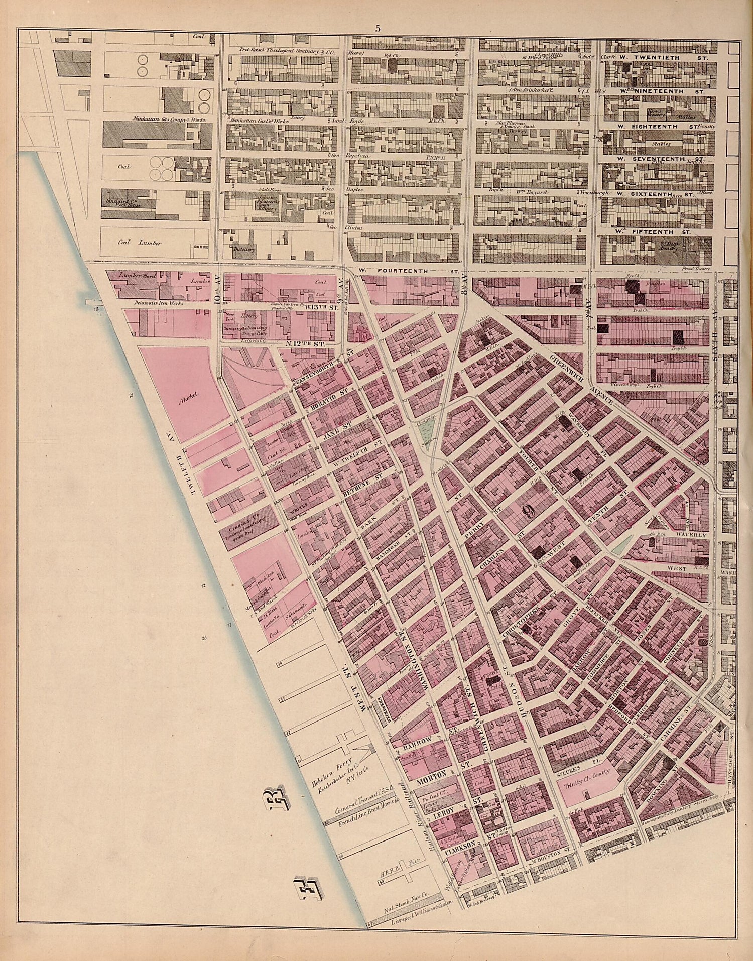 This old map of Plate 5 from Plan of New York City from the Battery to Spuyten Duyvil Creek from 1866 was created by John F. Harrison in 1866