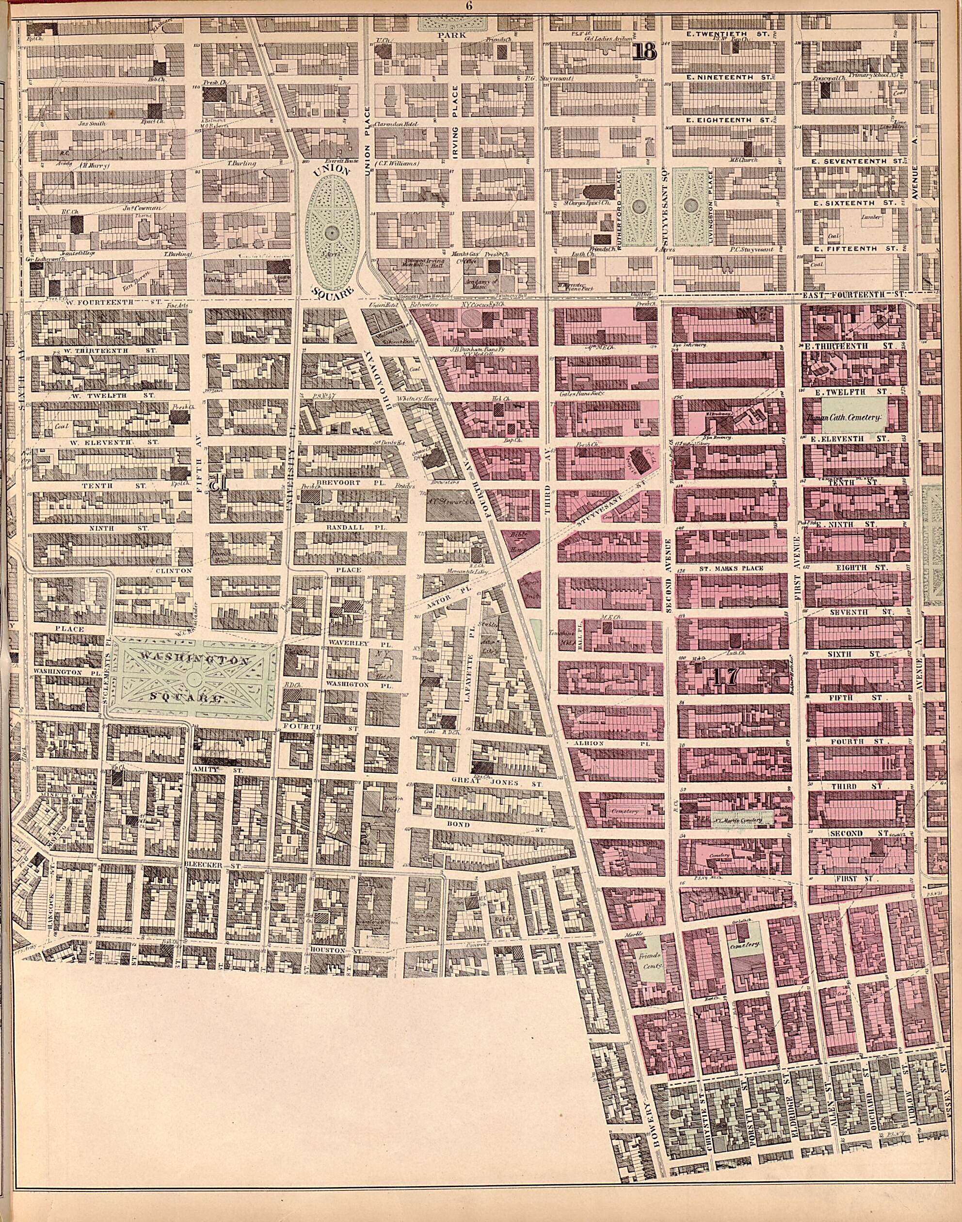 This old map of Plate 6 from Plan of New York City from the Battery to Spuyten Duyvil Creek from 1866 was created by John F. Harrison in 1866