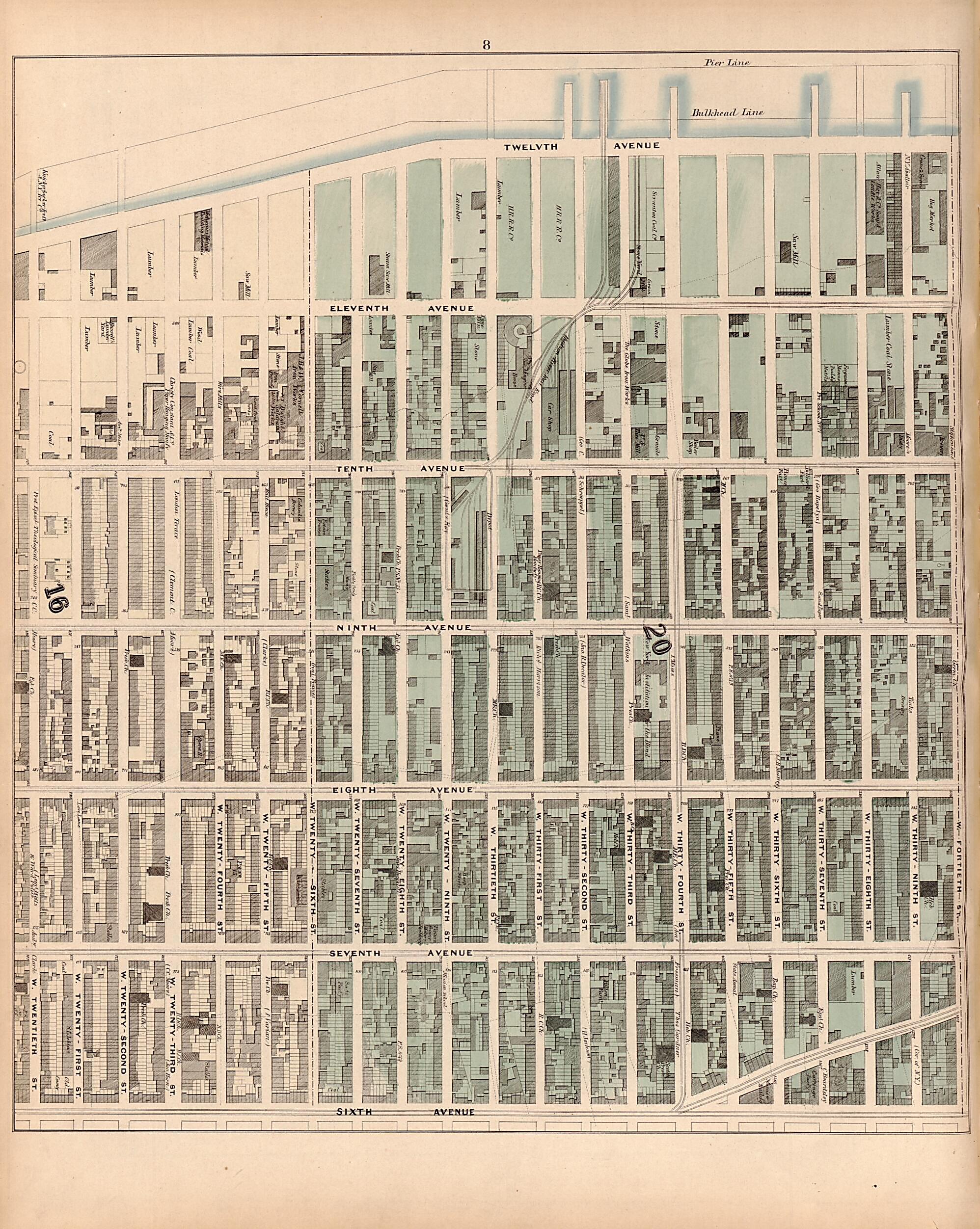 This old map of Plate 8 from Plan of New York City from the Battery to Spuyten Duyvil Creek from 1866 was created by John F. Harrison in 1866