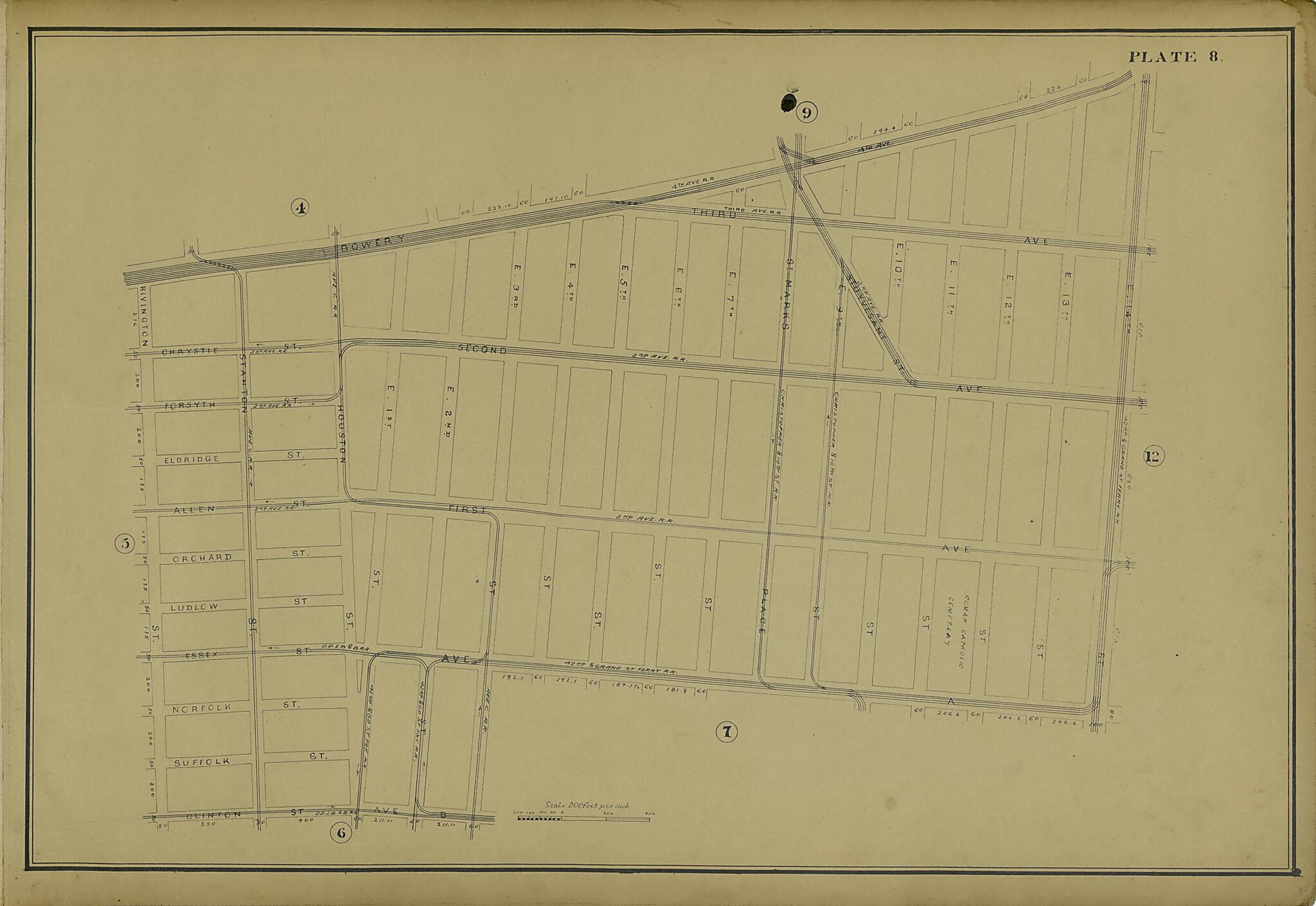 This old map of Plate 8 from Atlas of the City of New York Lying South of 166th St. Showing Surface Railroads from 1896 was created by  Metropolitan Street Railway Company. Maintenance of Way Department in 1896