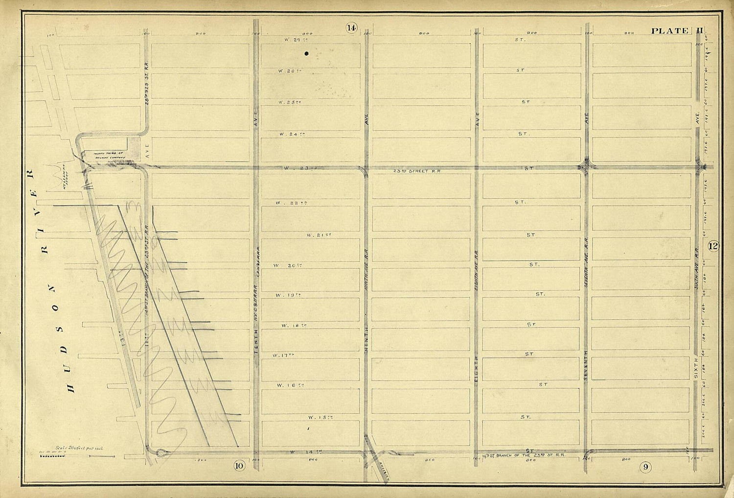 This old map of Plate 11 from Atlas of the City of New York Lying South of 166th St. Showing Surface Railroads from 1896 was created by  Metropolitan Street Railway Company. Maintenance of Way Department in 1896