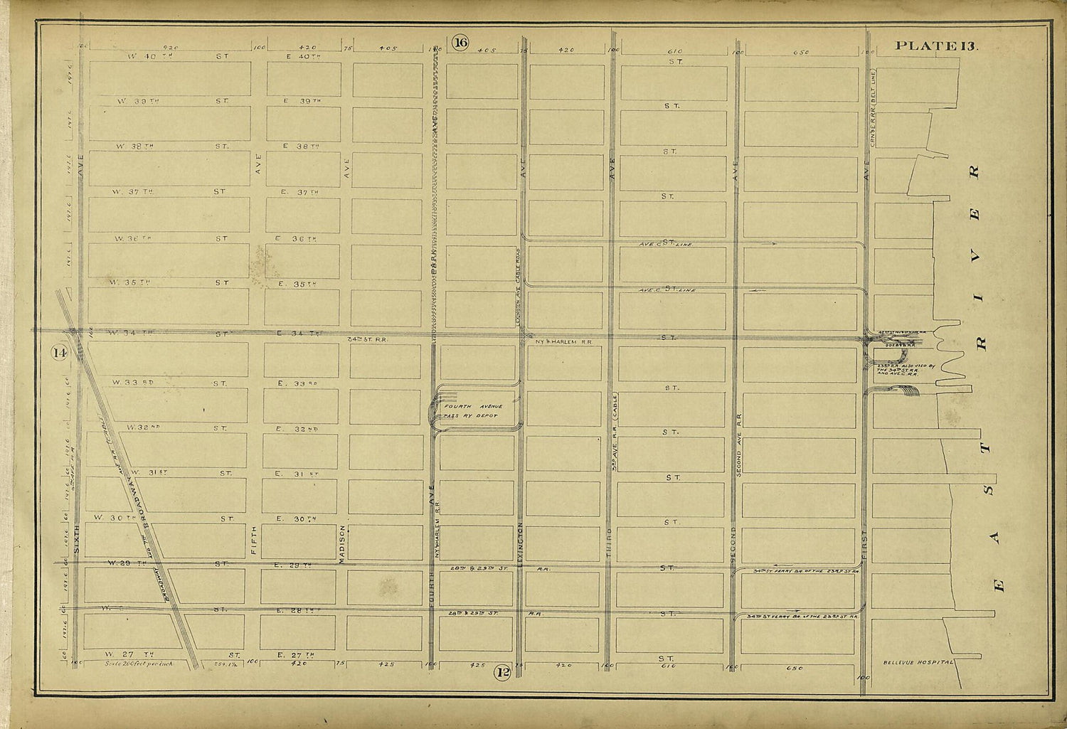 This old map of Plate 13 from Atlas of the City of New York Lying South of 166th St. Showing Surface Railroads from 1896 was created by  Metropolitan Street Railway Company. Maintenance of Way Department in 1896