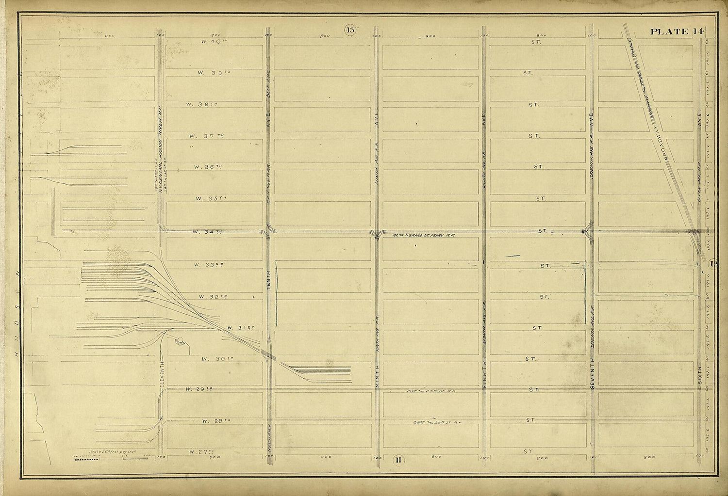 This old map of Plate 14 from Atlas of the City of New York Lying South of 166th St. Showing Surface Railroads from 1896 was created by  Metropolitan Street Railway Company. Maintenance of Way Department in 1896