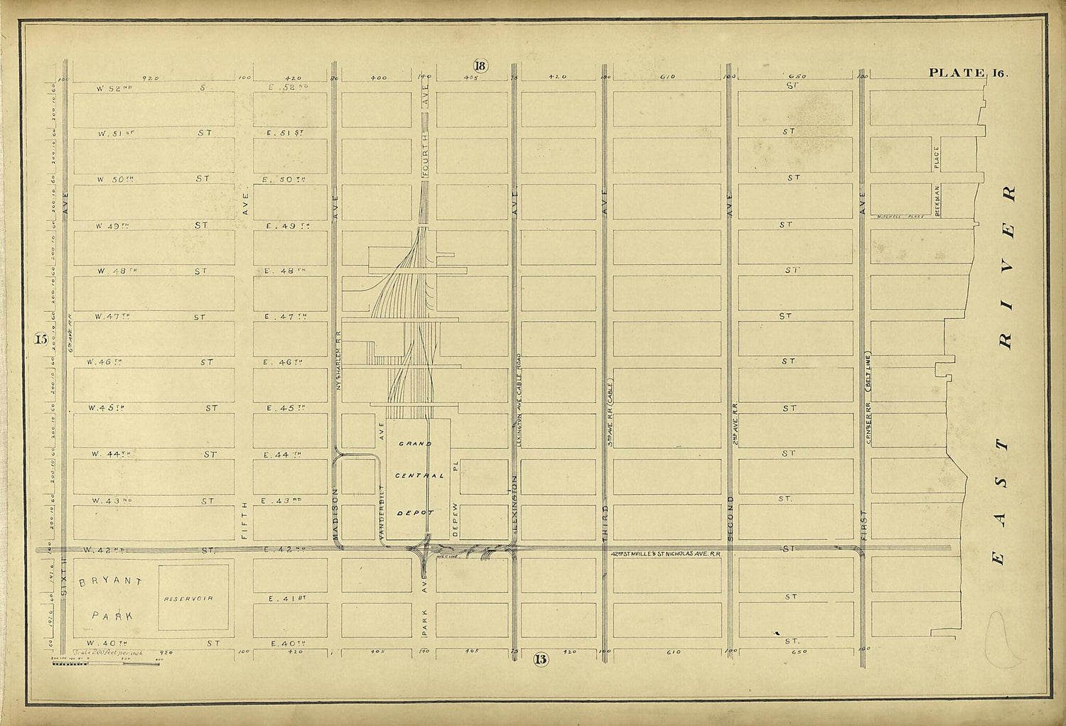 This old map of Plate 16 from Atlas of the City of New York Lying South of 166th St. Showing Surface Railroads from 1896 was created by  Metropolitan Street Railway Company. Maintenance of Way Department in 1896