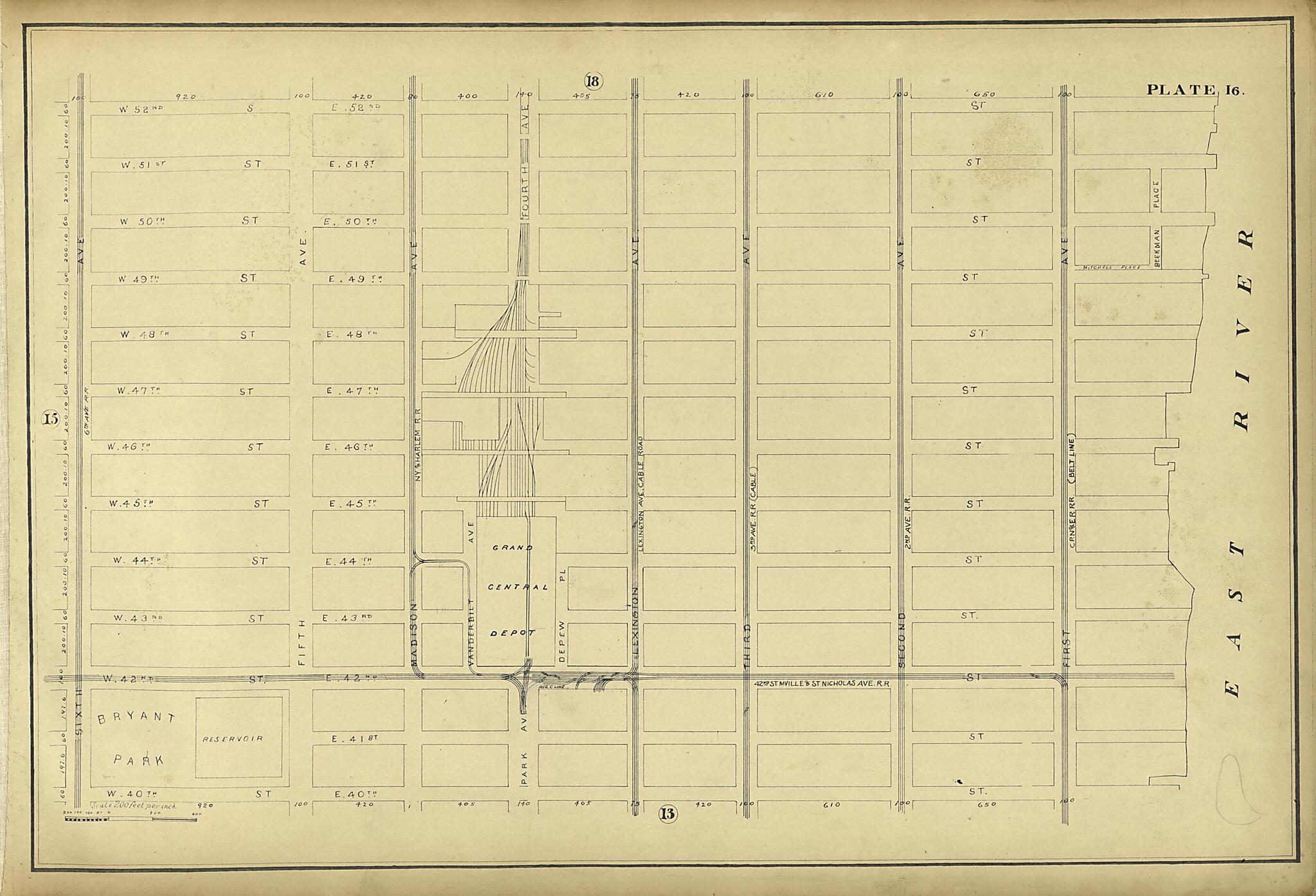 This old map of Plate 16 from Atlas of the City of New York Lying South of 166th St. Showing Surface Railroads from 1896 was created by  Metropolitan Street Railway Company. Maintenance of Way Department in 1896