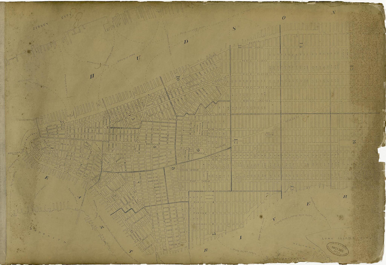 This old map of Hudson River, East River &amp; Surrounding Area from Atlas of the City of New York Lying South of 166th St. Showing Surface Railroads from 1896 was created by  Metropolitan Street Railway Company. Maintenance of Way Department in 1896