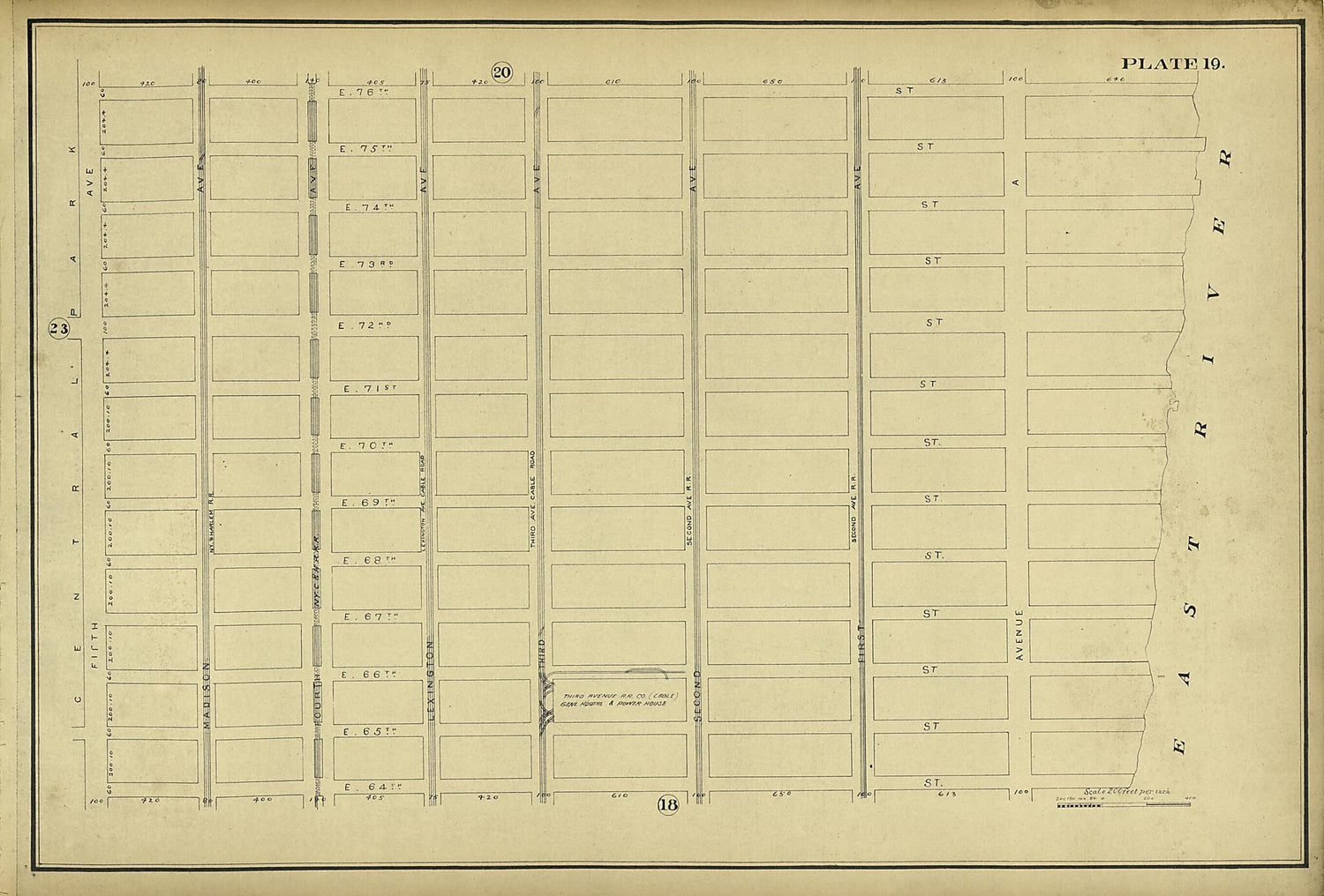 This old map of Plate 19 from Atlas of the City of New York Lying South of 166th St. Showing Surface Railroads from 1896 was created by  Metropolitan Street Railway Company. Maintenance of Way Department in 1896