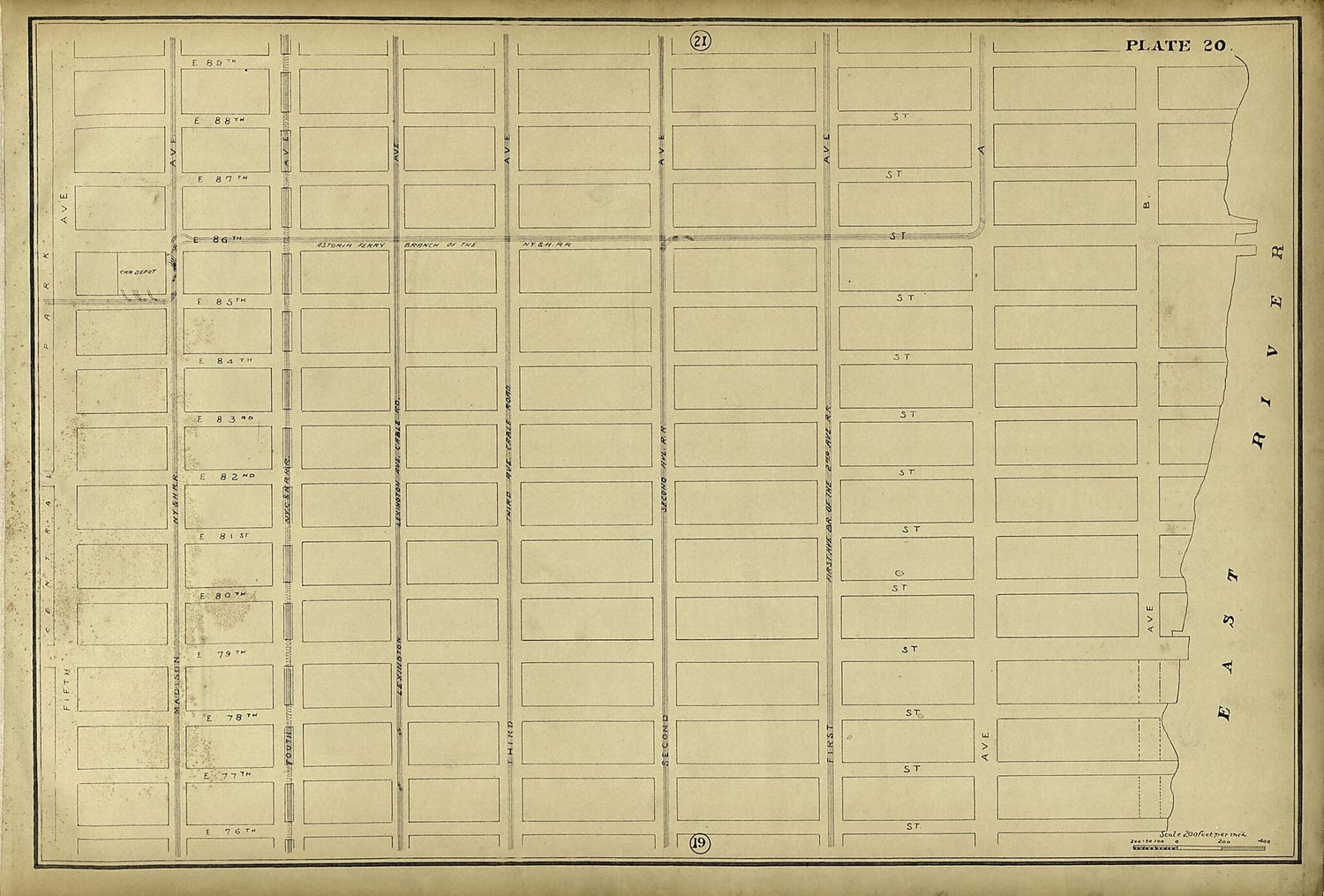 This old map of Plate 20 from Atlas of the City of New York Lying South of 166th St. Showing Surface Railroads from 1896 was created by  Metropolitan Street Railway Company. Maintenance of Way Department in 1896