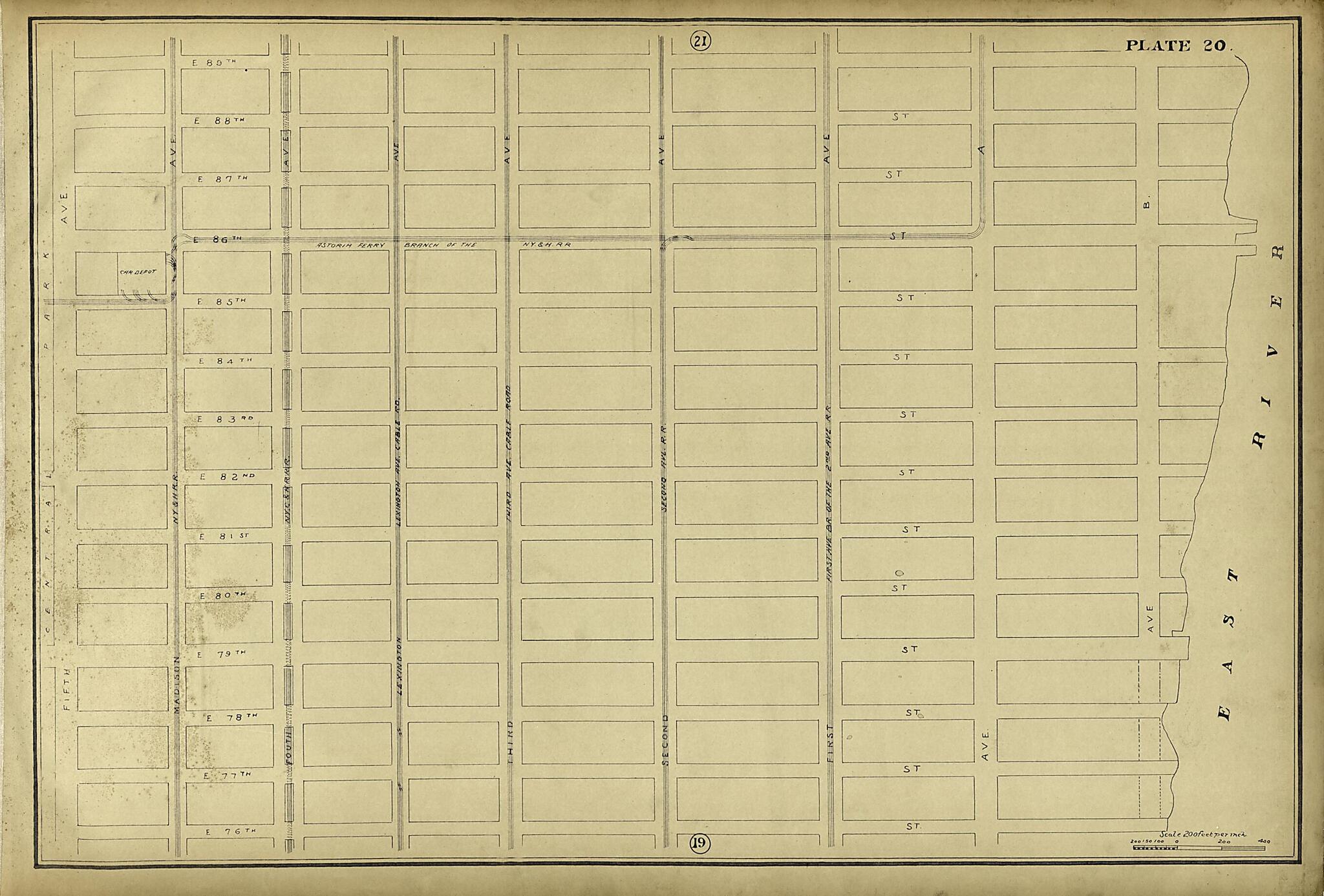 This old map of Plate 20 from Atlas of the City of New York Lying South of 166th St. Showing Surface Railroads from 1896 was created by  Metropolitan Street Railway Company. Maintenance of Way Department in 1896