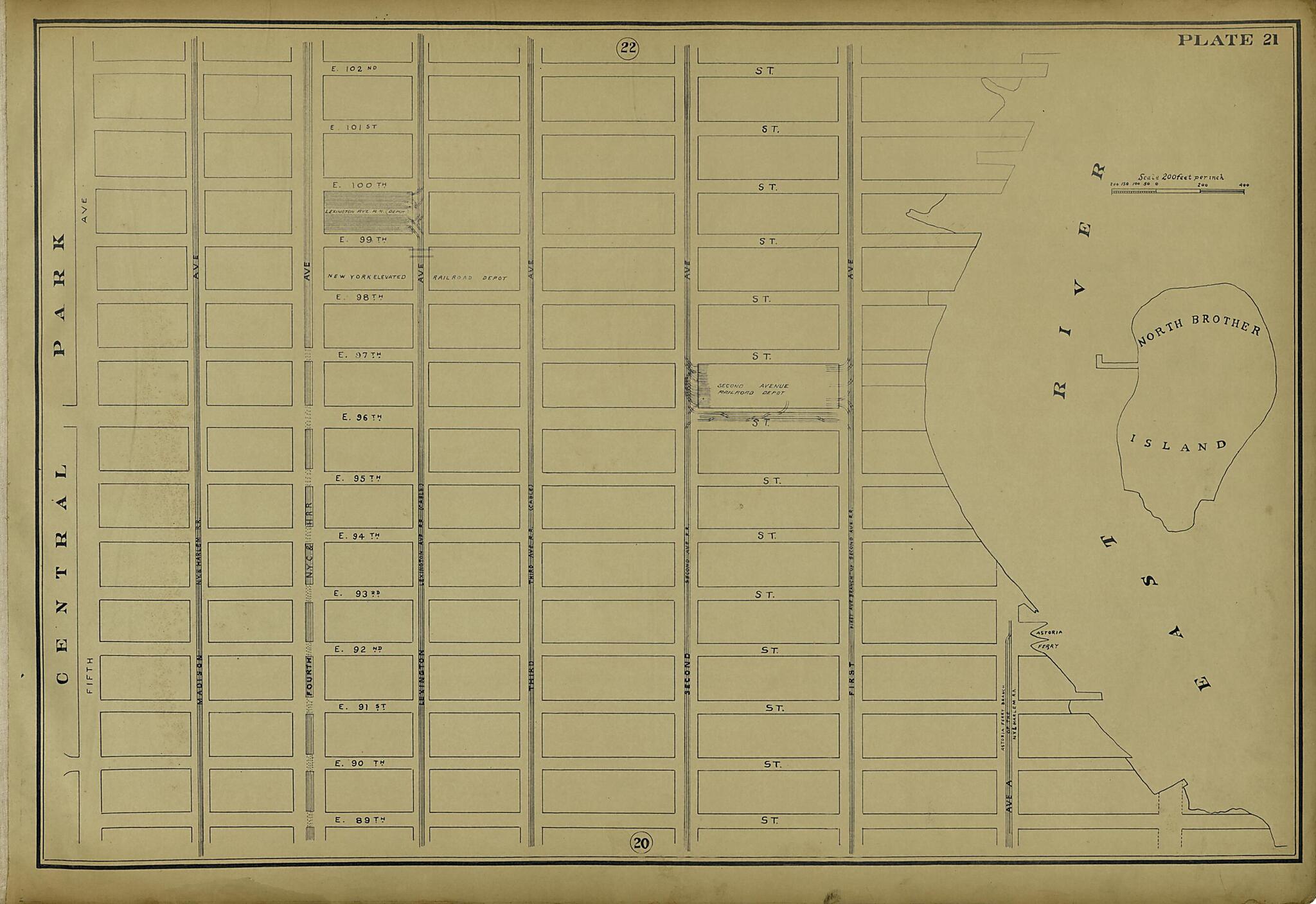 This old map of Plate 21 from Atlas of the City of New York Lying South of 166th St. Showing Surface Railroads from 1896 was created by  Metropolitan Street Railway Company. Maintenance of Way Department in 1896