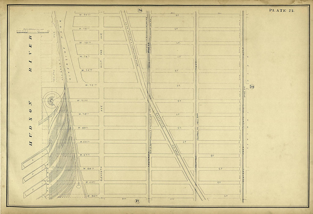 This old map of Plate 23 from Atlas of the City of New York Lying South of 166th St. Showing Surface Railroads from 1896 was created by  Metropolitan Street Railway Company. Maintenance of Way Department in 1896