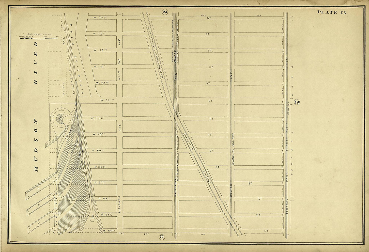 This old map of Plate 23 from Atlas of the City of New York Lying South of 166th St. Showing Surface Railroads from 1896 was created by  Metropolitan Street Railway Company. Maintenance of Way Department in 1896