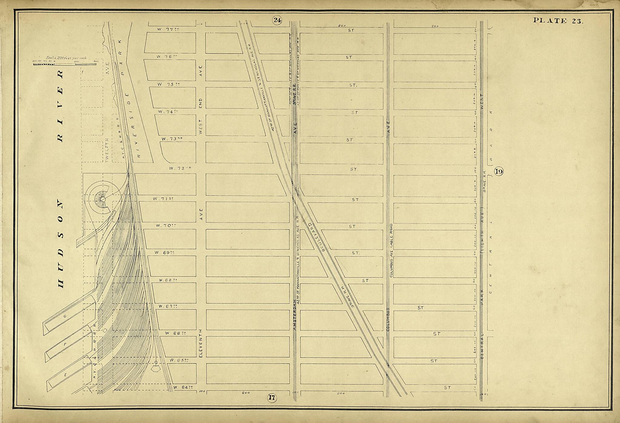 This old map of Plate 23 from Atlas of the City of New York Lying South of 166th St. Showing Surface Railroads from 1896 was created by  Metropolitan Street Railway Company. Maintenance of Way Department in 1896