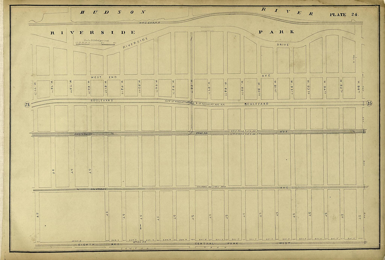 This old map of Plate 24 from Atlas of the City of New York Lying South of 166th St. Showing Surface Railroads from 1896 was created by  Metropolitan Street Railway Company. Maintenance of Way Department in 1896