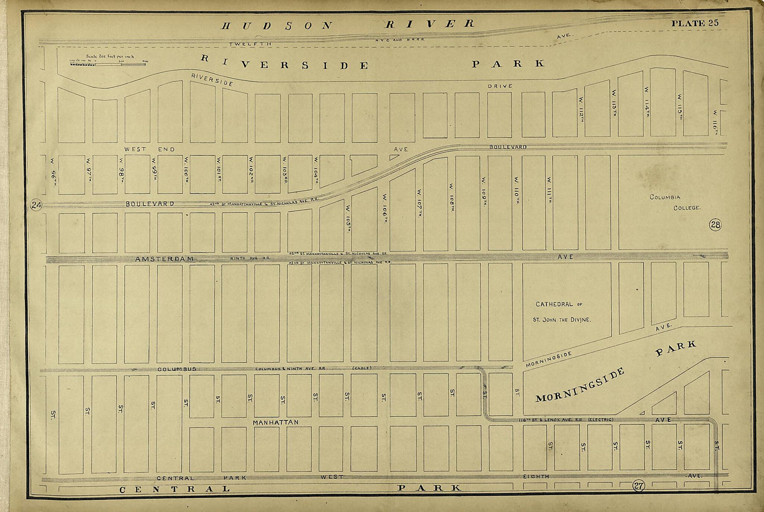 This old map of Plate 25 from Atlas of the City of New York Lying South of 166th St. Showing Surface Railroads from 1896 was created by  Metropolitan Street Railway Company. Maintenance of Way Department in 1896