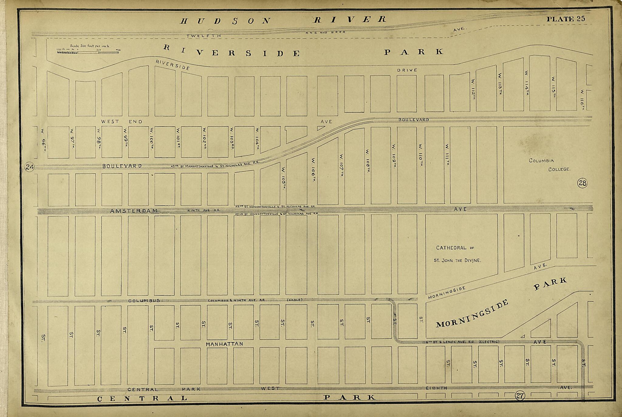 This old map of Plate 25 from Atlas of the City of New York Lying South of 166th St. Showing Surface Railroads from 1896 was created by  Metropolitan Street Railway Company. Maintenance of Way Department in 1896