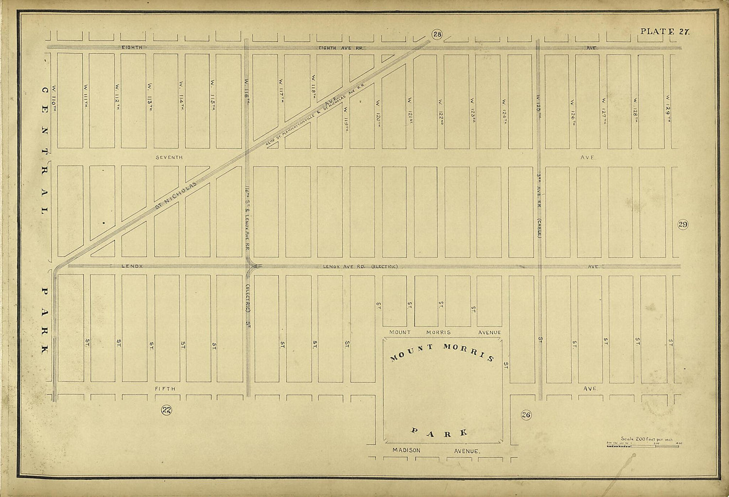 This old map of Plate 27 from Atlas of the City of New York Lying South of 166th St. Showing Surface Railroads from 1896 was created by  Metropolitan Street Railway Company. Maintenance of Way Department in 1896