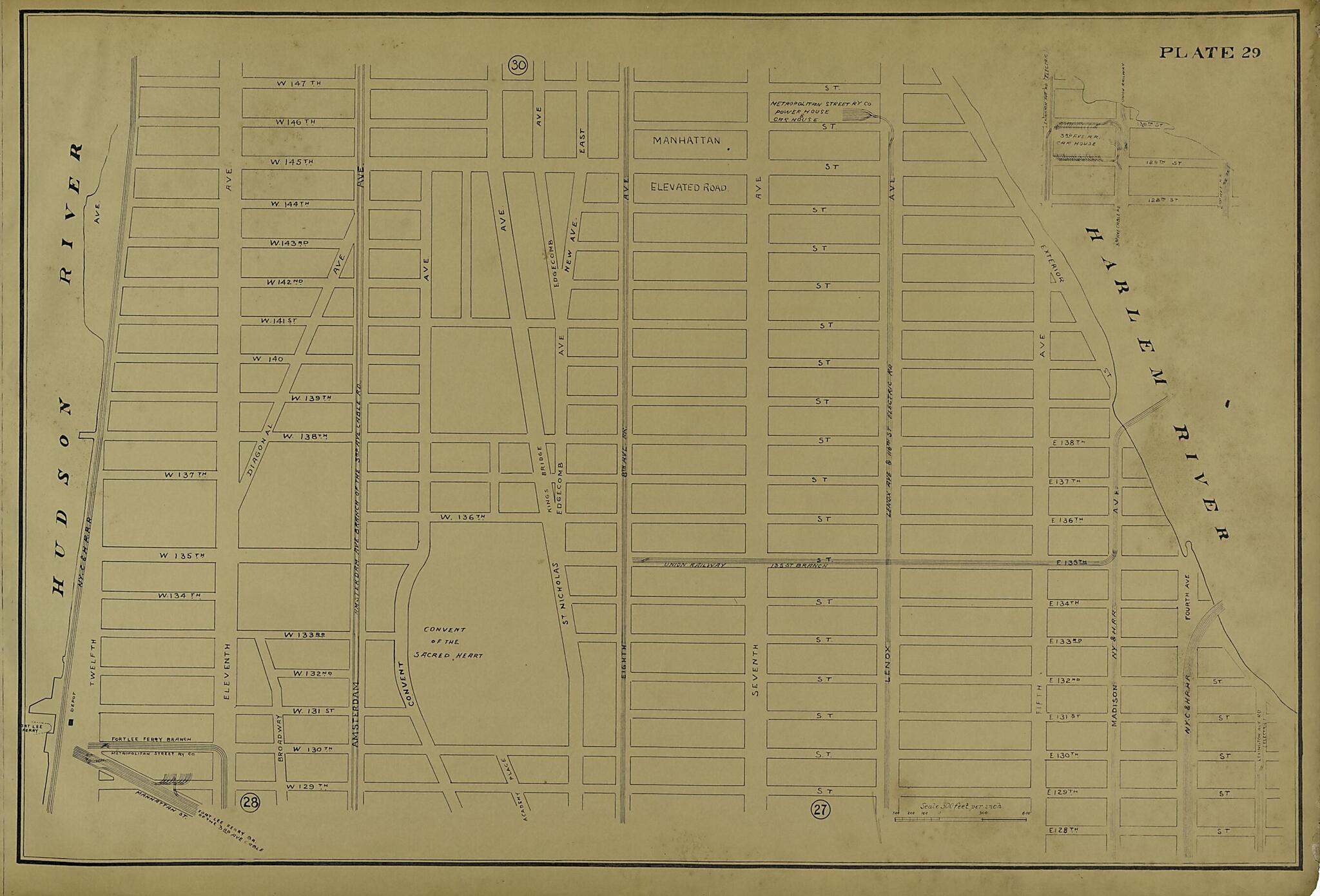 This old map of Plate 29 from Atlas of the City of New York Lying South of 166th St. Showing Surface Railroads from 1896 was created by  Metropolitan Street Railway Company. Maintenance of Way Department in 1896