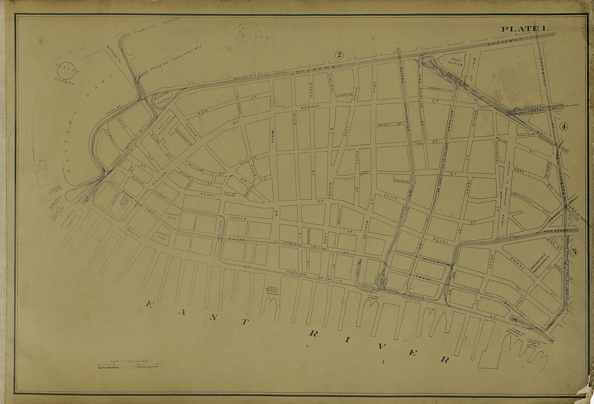 This old map of Plate 1 from Atlas of the City of New York Lying South of 166th St. Showing Surface Railroads from 1896 was created by  Metropolitan Street Railway Company. Maintenance of Way Department in 1896