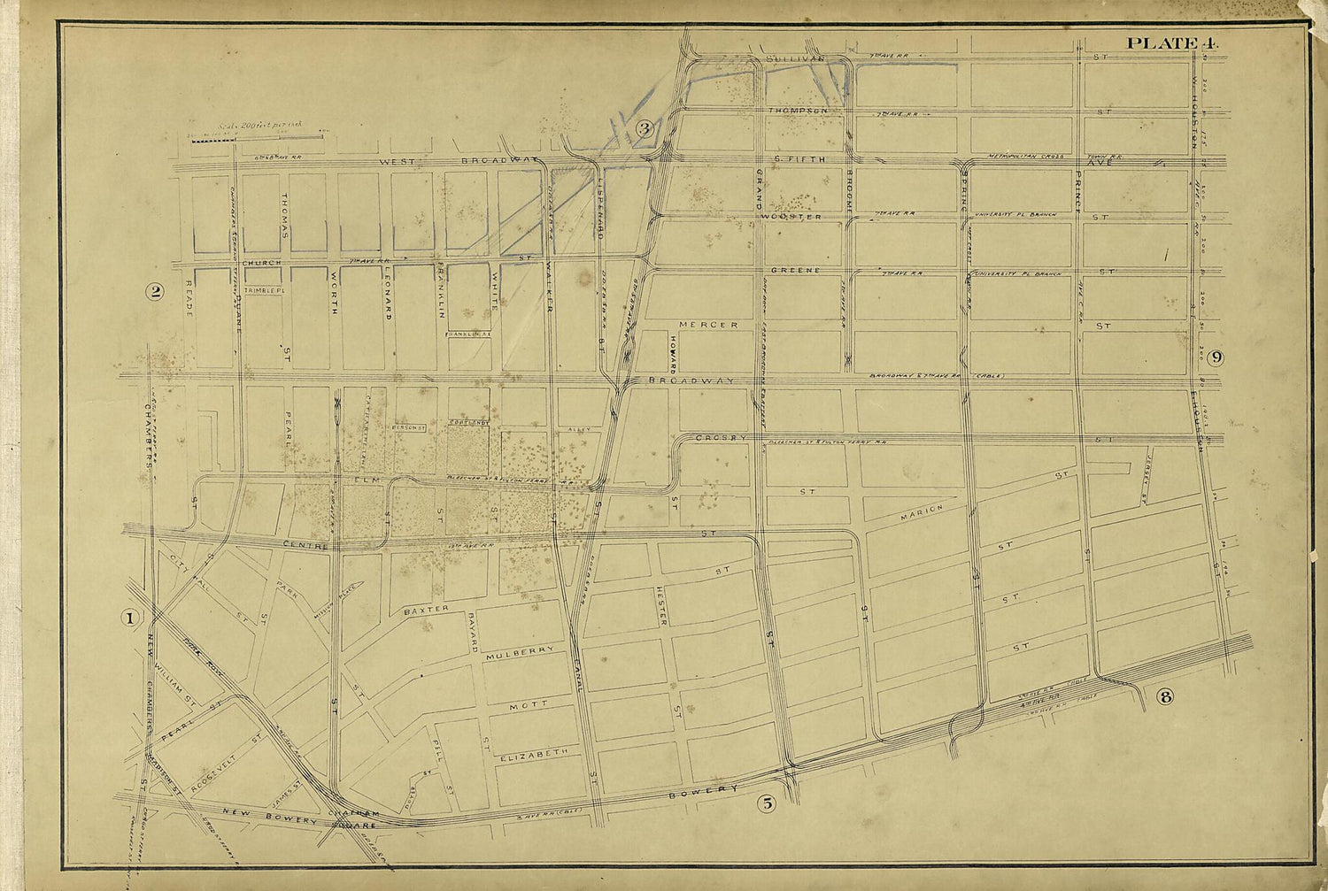 This old map of Plate 4 from Atlas of the City of New York Lying South of 166th St. Showing Surface Railroads from 1896 was created by  Metropolitan Street Railway Company. Maintenance of Way Department in 1896