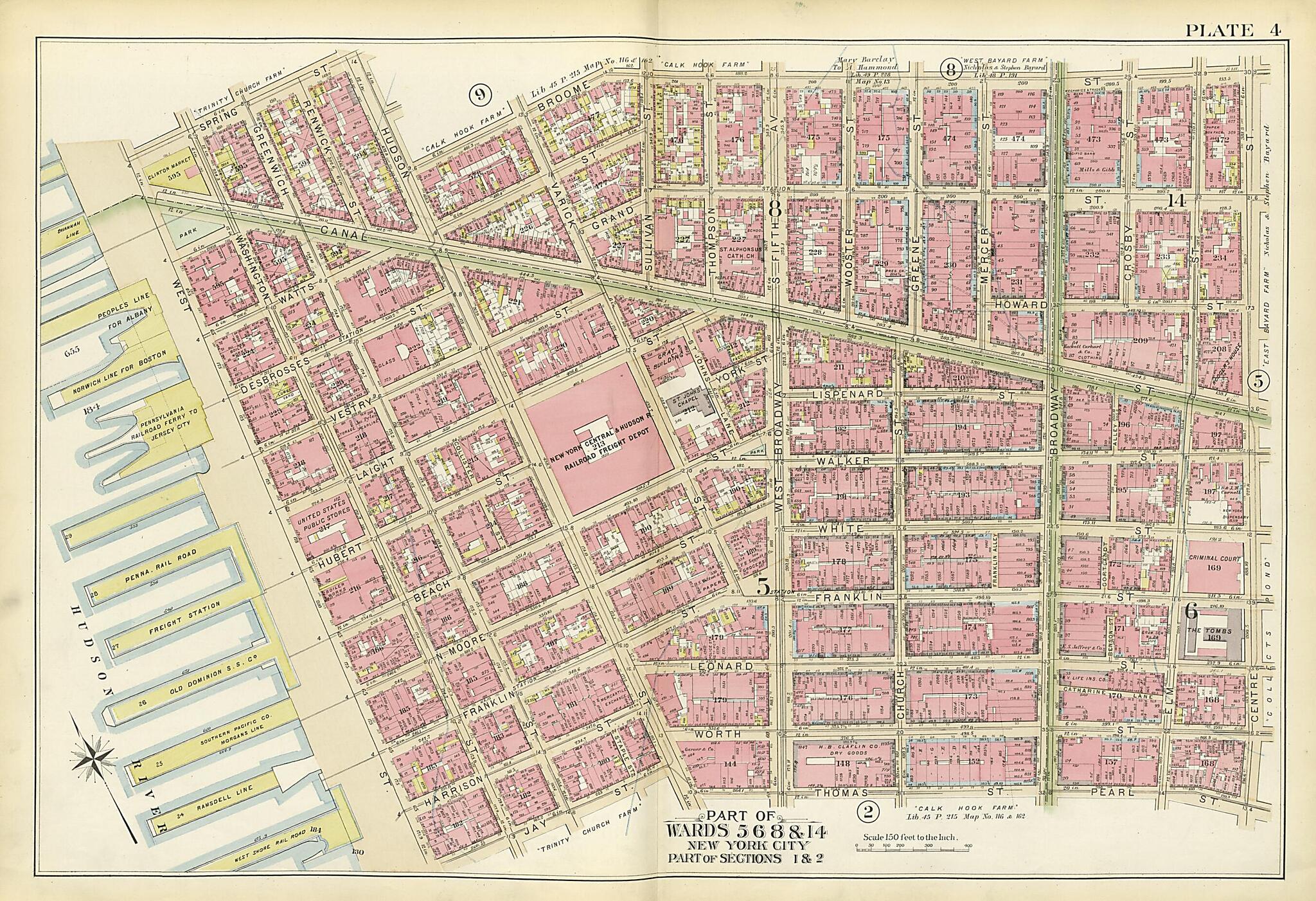 This old map of Part of Wards 5, 6, 8 &amp; 14 from Atlas of the City of New York, Manhattan Island from 1894 was created by  G.W. Bromley &amp; Co in 1894