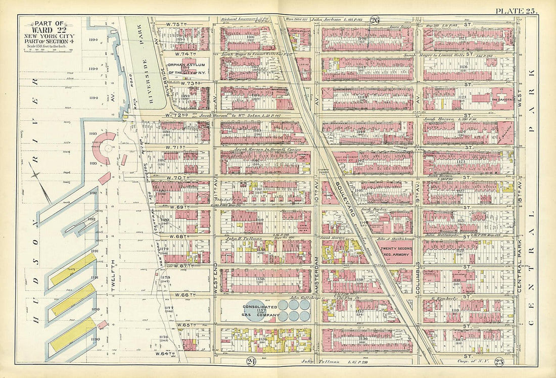 This old map of Part of Ward 22 from Atlas of the City of New York, Manhattan Island from 1894 was created by  G.W. Bromley &amp; Co in 1894