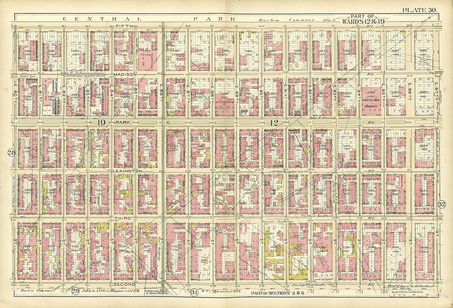 This old map of Part of Wards 12 &amp; 19 from Atlas of the City of New York, Manhattan Island from 1894 was created by  G.W. Bromley &amp; Co in 1894