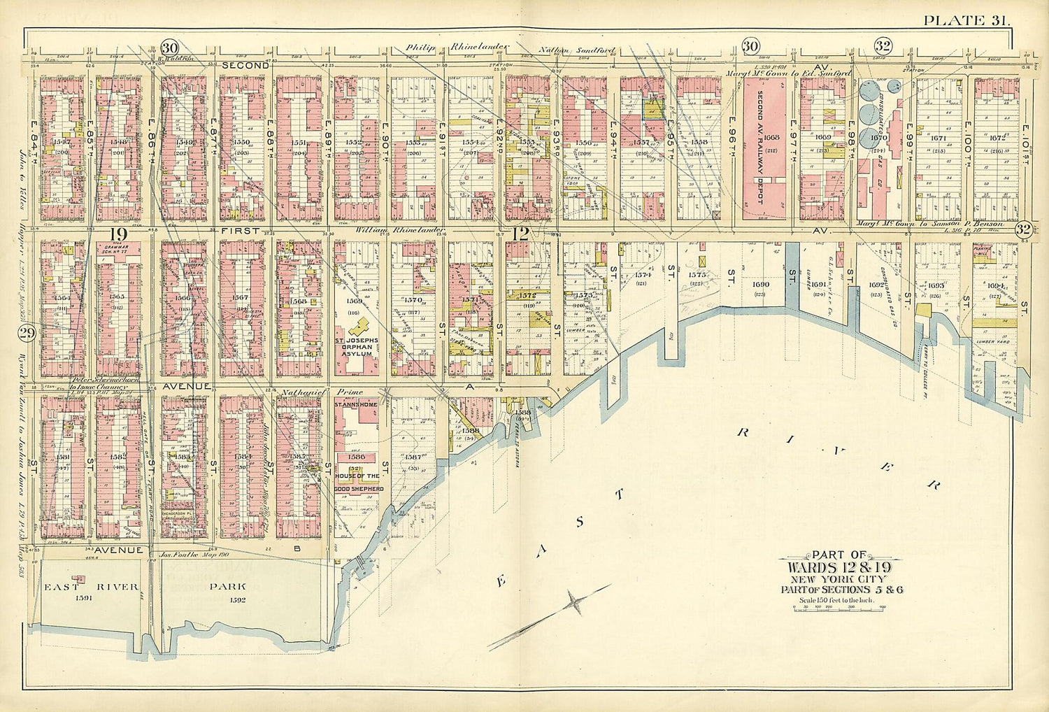 This old map of Part of Wards 12 &amp; 19 Ipart of Sections 5 &amp; 6) from Atlas of the City of New York, Manhattan Island from 1894 was created by  G.W. Bromley &amp; Co in 1894