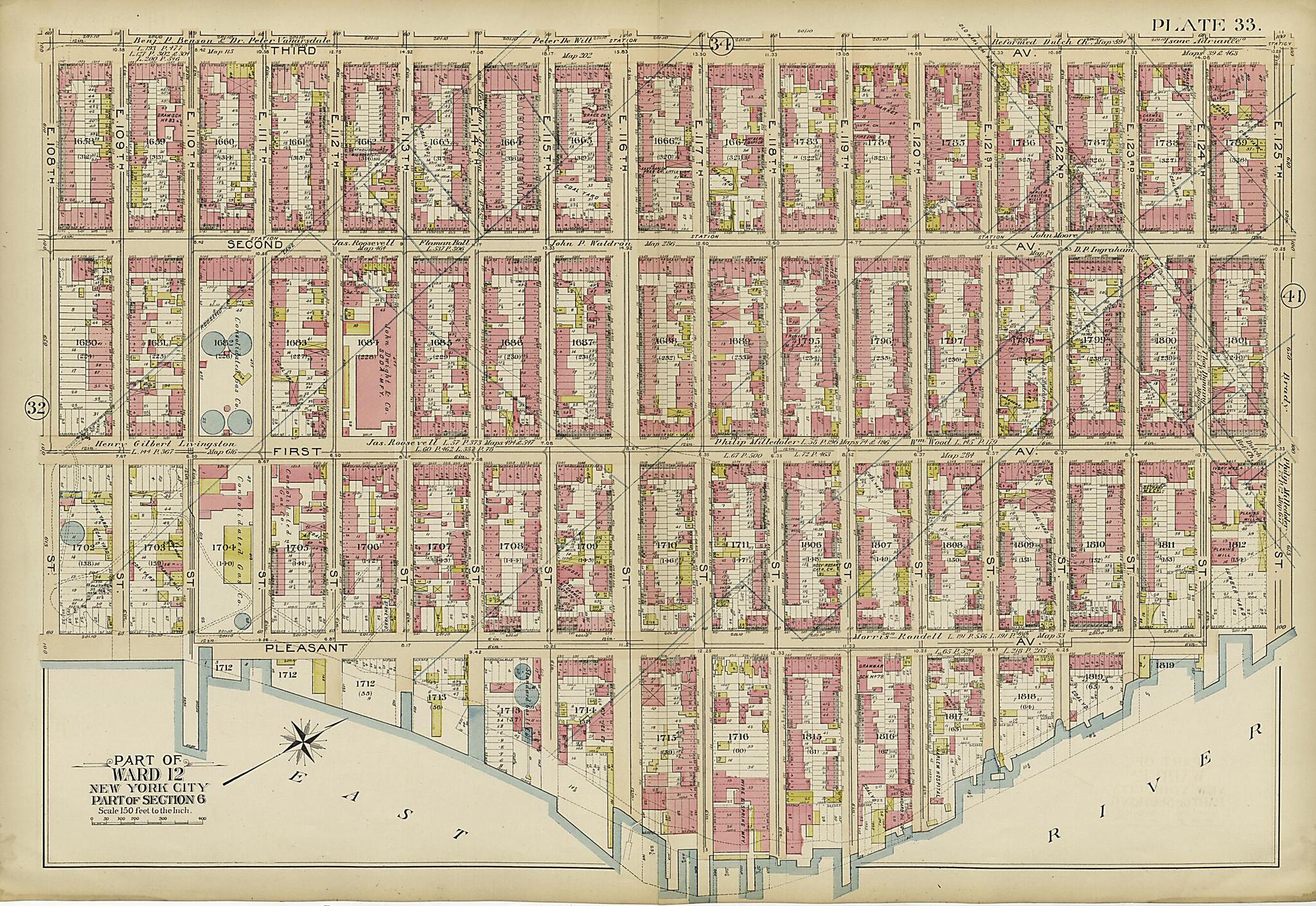 This old map of Part of Ward 12 (part of Section 6) from Atlas of the City of New York, Manhattan Island from 1894 was created by  G.W. Bromley &amp; Co in 1894