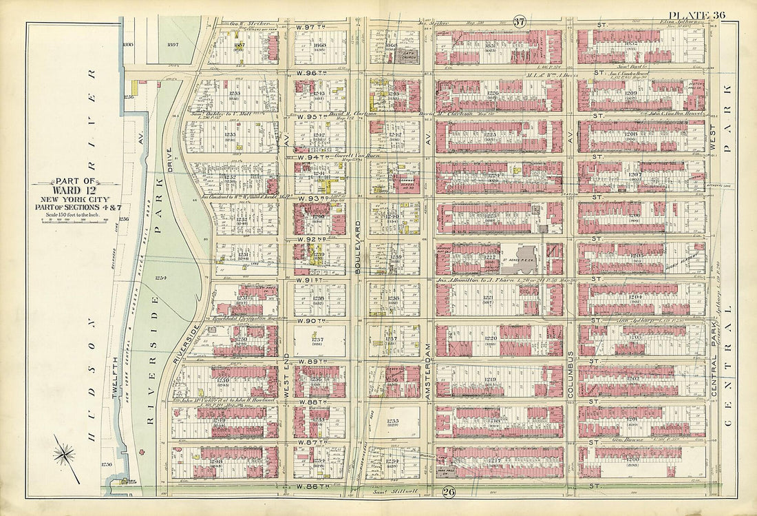 This old map of Part of Ward 12 (part of Sections 4 &amp; 7) from Atlas of the City of New York, Manhattan Island from 1894 was created by  G.W. Bromley &amp; Co in 1894