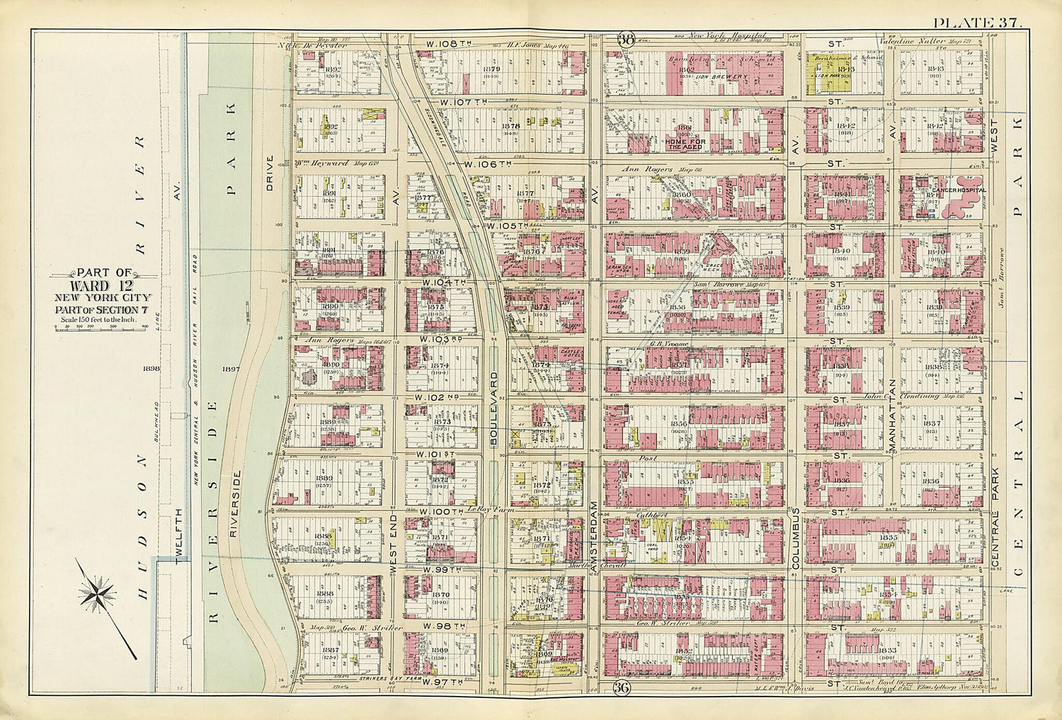 This old map of Part of Ward 12 (part of Section 7) from Atlas of the City of New York, Manhattan Island from 1894 was created by  G.W. Bromley &amp; Co in 1894