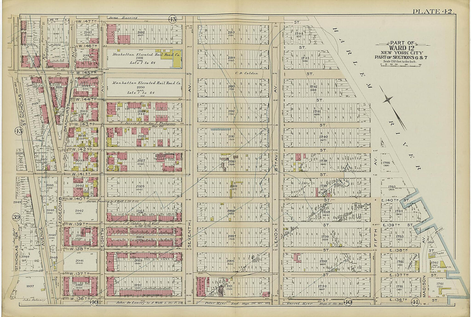 This old map of Part of Ward 12 (part of Sections 6 &amp; 7) from Atlas of the City of New York, Manhattan Island from 1894 was created by  G.W. Bromley &amp; Co in 1894