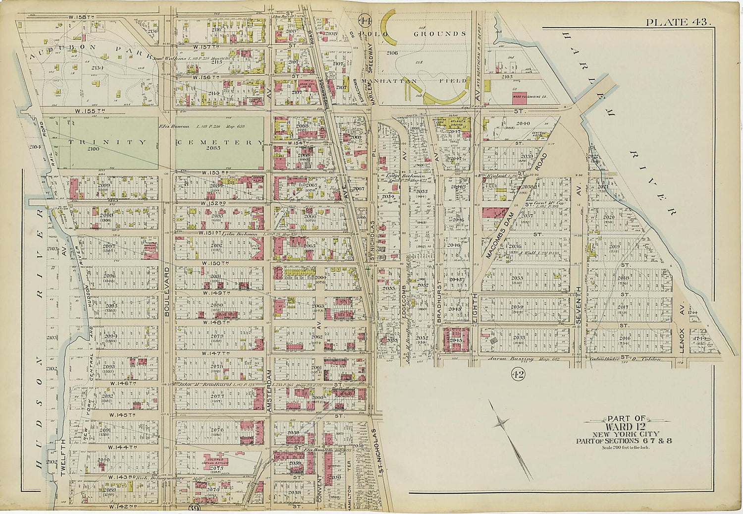 This old map of Part of Ward 12 (part of Sections 6, 7 &amp; 8) from Atlas of the City of New York, Manhattan Island from 1894 was created by  G.W. Bromley &amp; Co in 1894