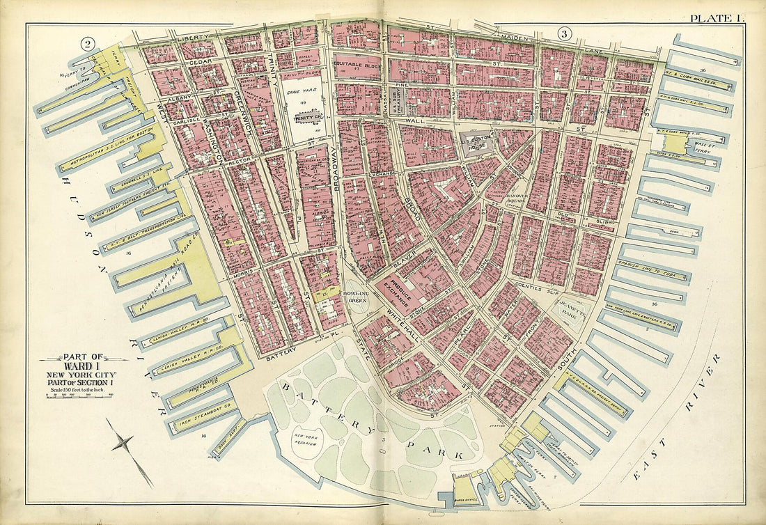 This old map of Part of Ward 1 from Atlas of the City of New York, Manhattan Island from 1894 was created by  G.W. Bromley &amp; Co in 1894