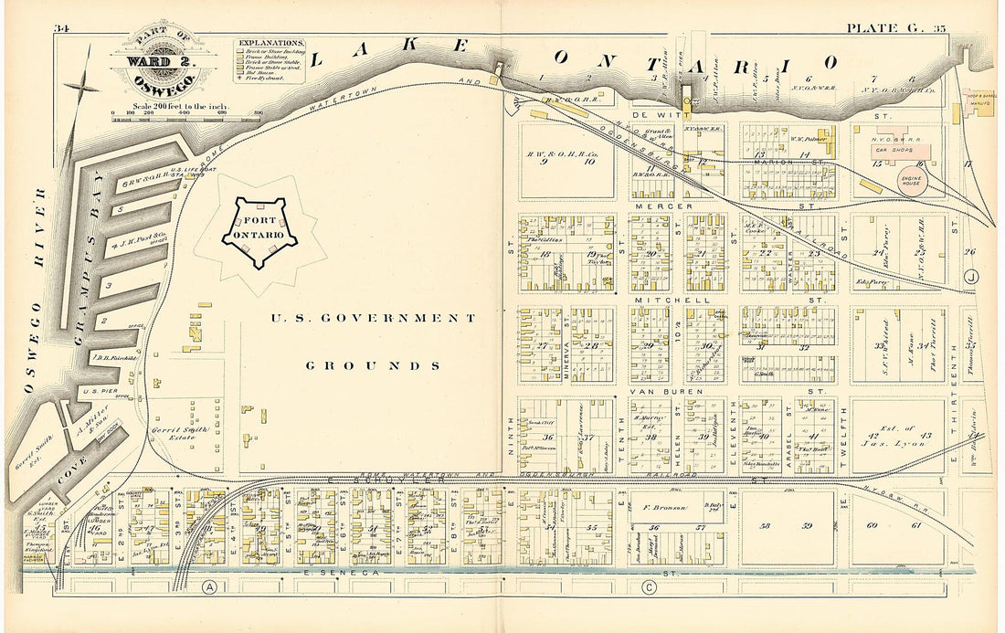 This old map of Part of Ward 2. Oswego. Plate G. from Atlas of the City of Oswego N.Y. from 1880 was created by Griffith Morgan Hopkins in 1880