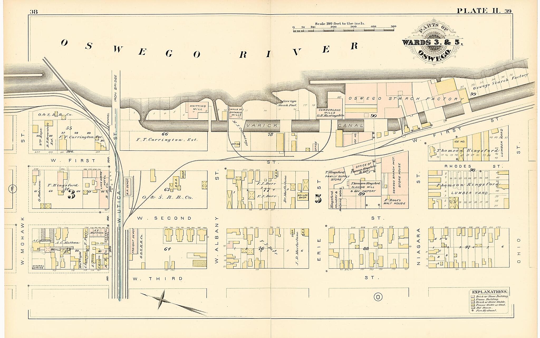 This old map of Part of Wards 3 &amp; 5. Oswego. Plate H. from Atlas of the City of Oswego N.Y. from 1880 was created by Griffith Morgan Hopkins in 1880