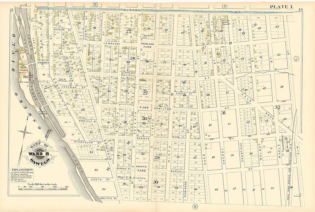 This old map of Part of Ward 8. Oswego. Plate I. from Atlas of the City of Oswego N.Y. from 1880 was created by Griffith Morgan Hopkins in 1880