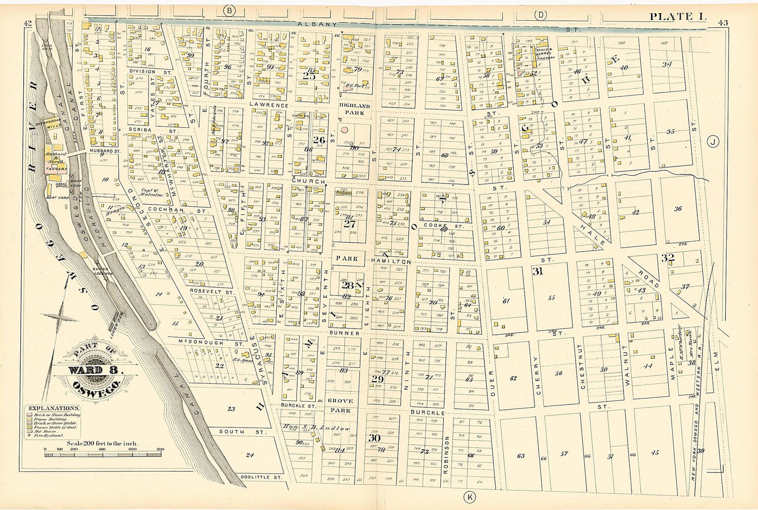 This old map of Part of Ward 8. Oswego. Plate I. from Atlas of the City of Oswego N.Y. from 1880 was created by Griffith Morgan Hopkins in 1880