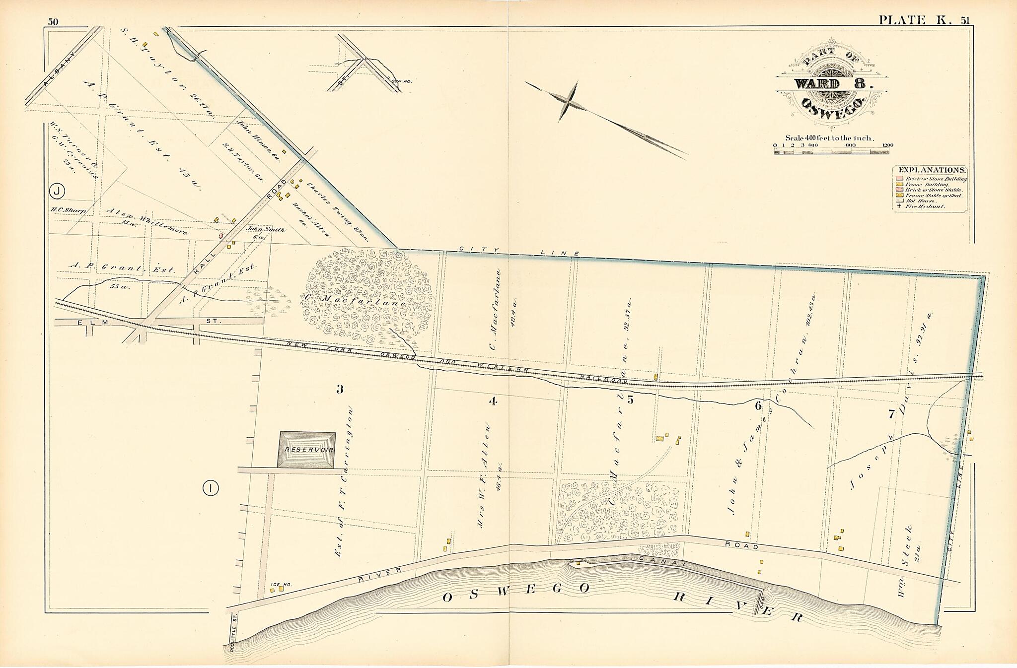 This old map of Part of Ward 8. Oswego. Plate K. from Atlas of the City of Oswego N.Y. from 1880 was created by Griffith Morgan Hopkins in 1880