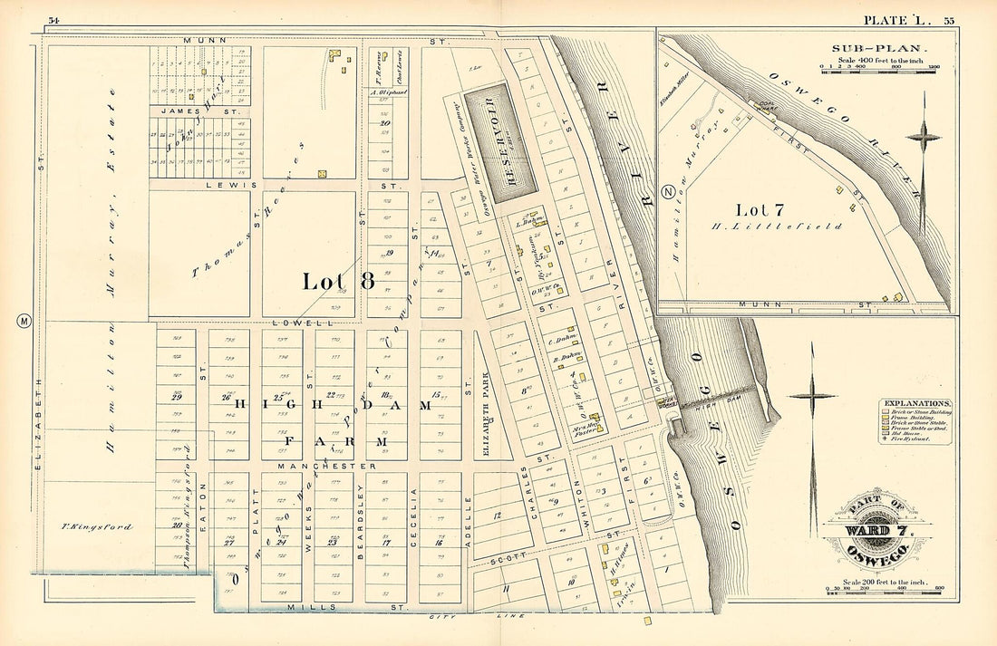 This old map of Part of Ward 7. Oswego. Plate L. from Atlas of the City of Oswego N.Y. from 1880 was created by Griffith Morgan Hopkins in 1880