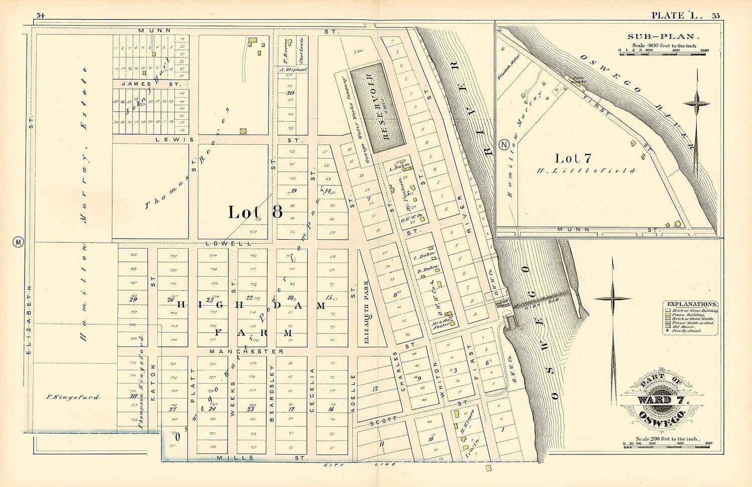 This old map of Part of Ward 7. Oswego. Plate L. from Atlas of the City of Oswego N.Y. from 1880 was created by Griffith Morgan Hopkins in 1880