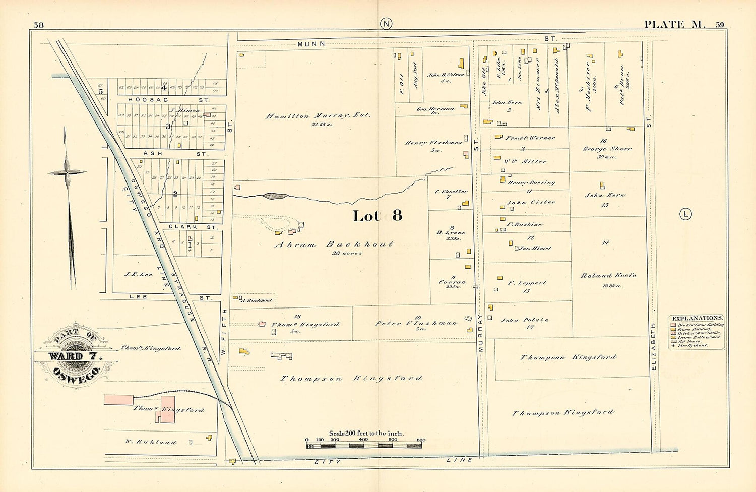 This old map of Part of Ward 7. Oswego. Plate M. from Atlas of the City of Oswego N.Y. from 1880 was created by Griffith Morgan Hopkins in 1880