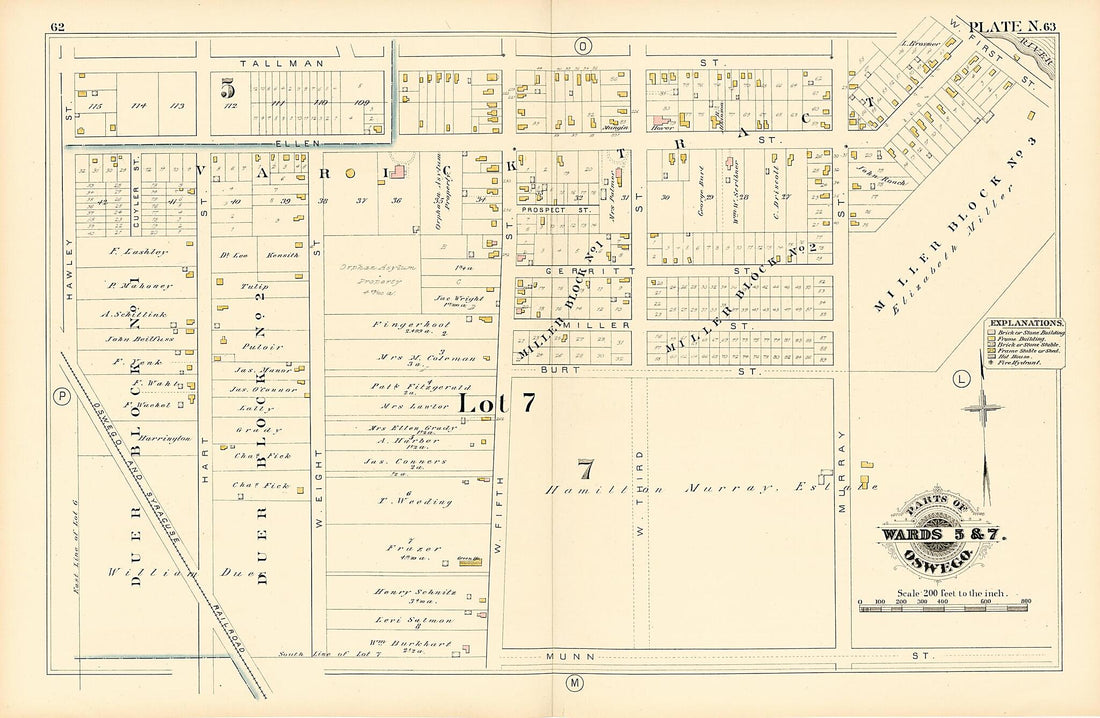 This old map of Parts of Wards 5 &amp; 7. Oswego. Plate N. from Atlas of the City of Oswego N.Y. from 1880 was created by Griffith Morgan Hopkins in 1880