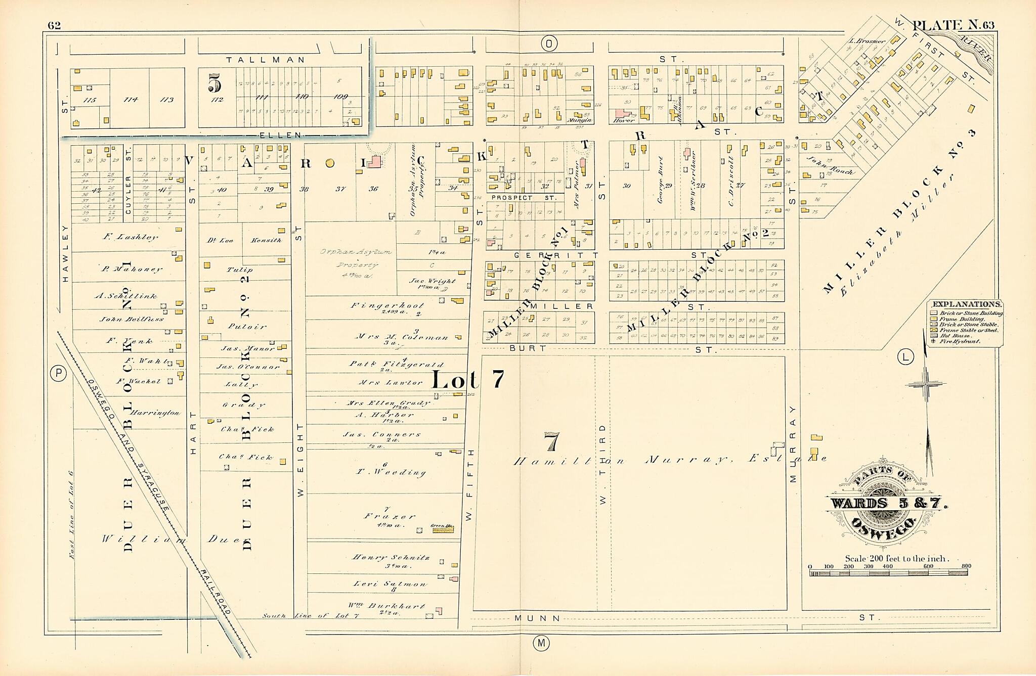 This old map of Parts of Wards 5 &amp; 7. Oswego. Plate N. from Atlas of the City of Oswego N.Y. from 1880 was created by Griffith Morgan Hopkins in 1880