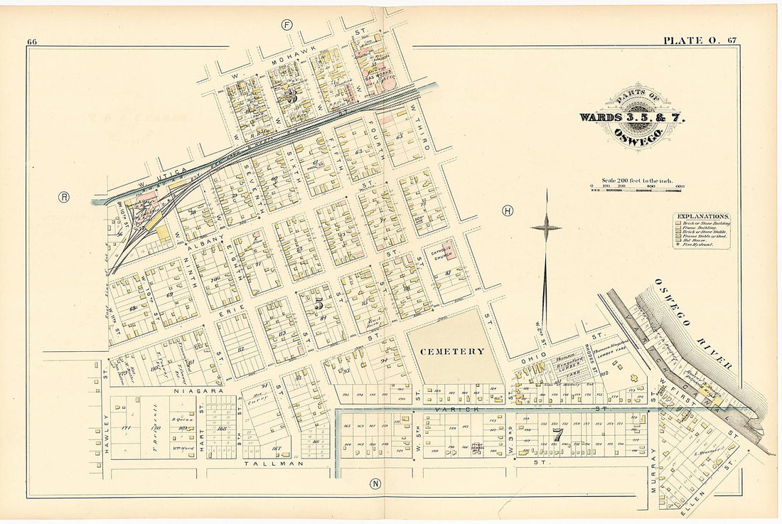 This old map of Parts of Wards 3. 5. &amp; 7. Oswego. Plate O. from Atlas of the City of Oswego N.Y. from 1880 was created by Griffith Morgan Hopkins in 1880