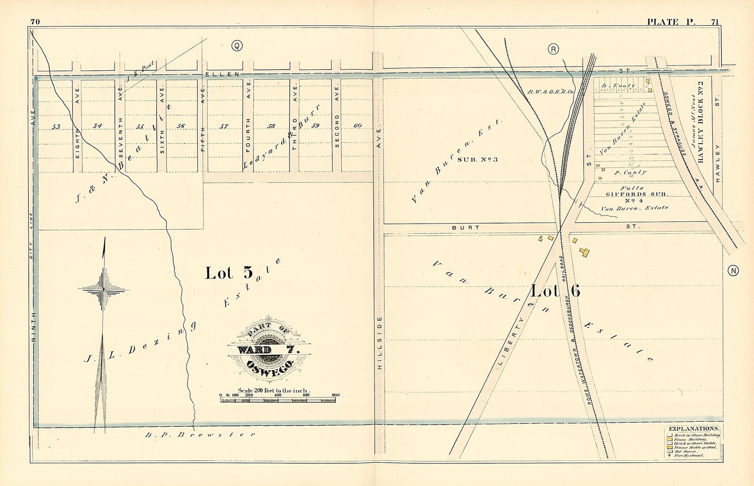 This old map of Part of Ward 7. Oswego. Plate P. from Atlas of the City of Oswego N.Y. from 1880 was created by Griffith Morgan Hopkins in 1880