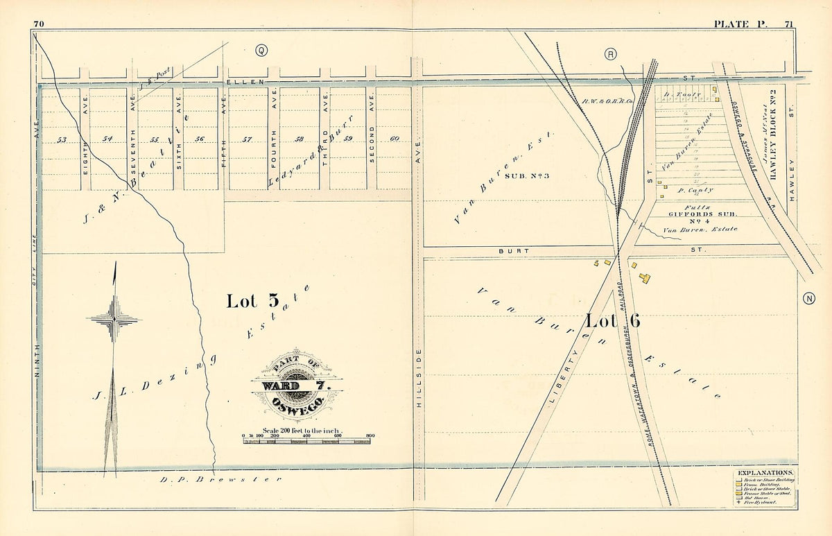 Part of Ward 7. Oswego. Plate P. from Atlas of the City of Oswego N.Y. 1880 by Relic Map Company