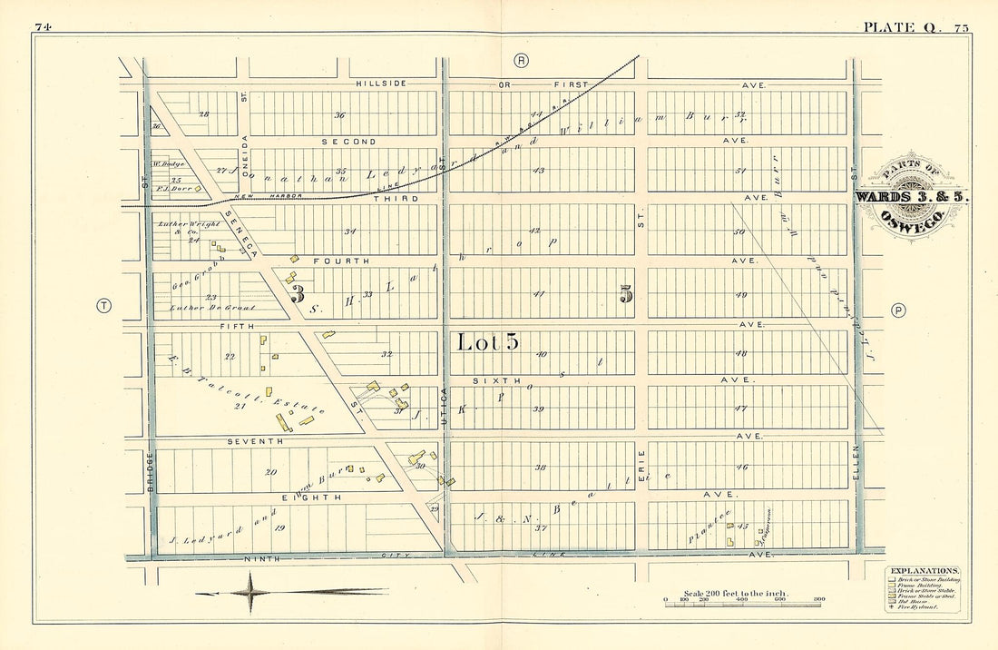 This old map of Parts of Wards 3. &amp; 5. Oswego. Plate Q. from Atlas of the City of Oswego N.Y. from 1880 was created by Griffith Morgan Hopkins in 1880