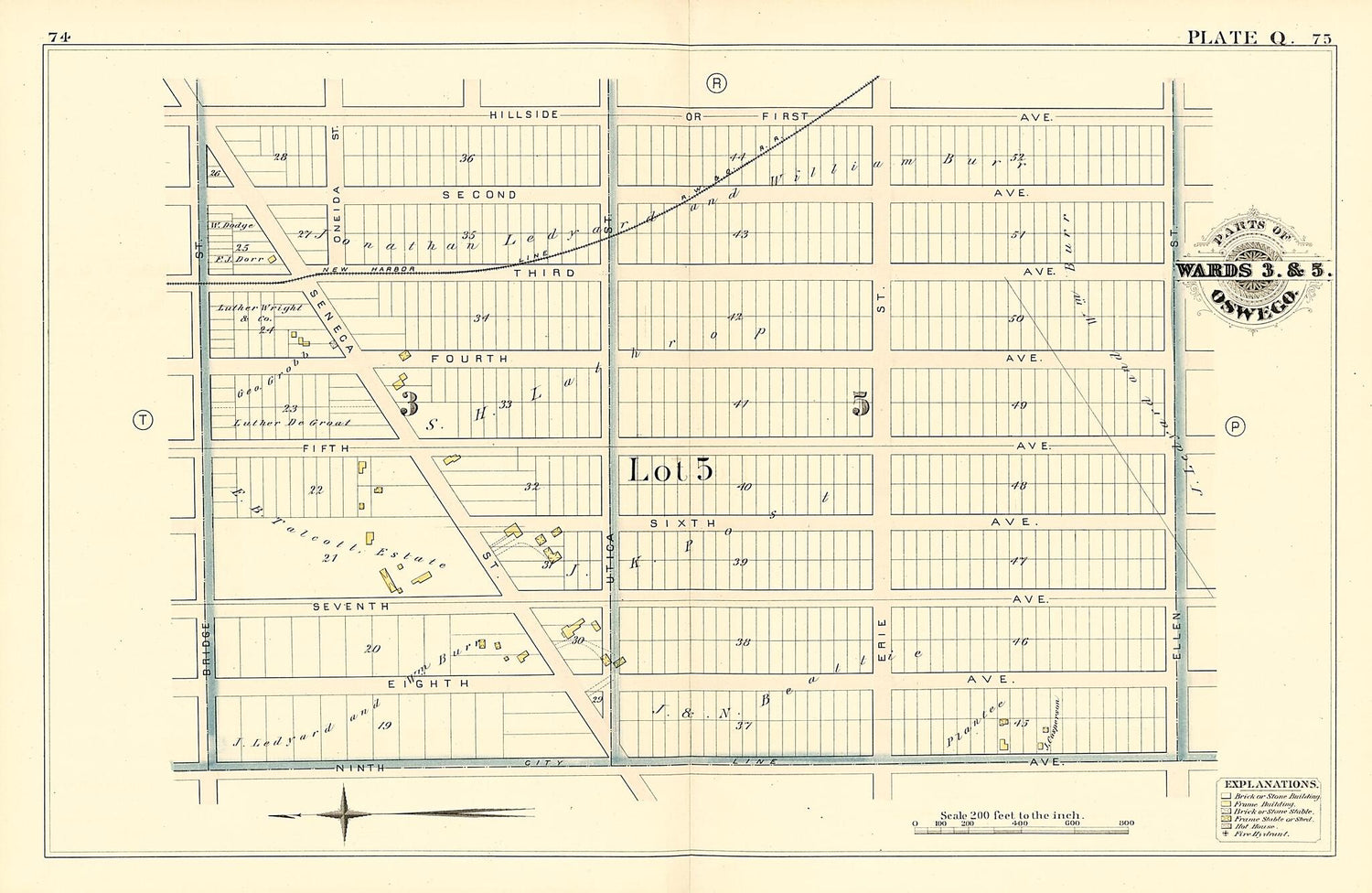 This old map of Parts of Wards 3. &amp; 5. Oswego. Plate Q. from Atlas of the City of Oswego N.Y. from 1880 was created by Griffith Morgan Hopkins in 1880